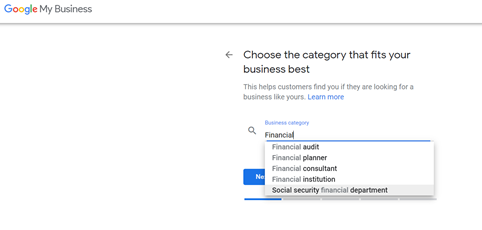 A screenshot of GMB's business category lists
