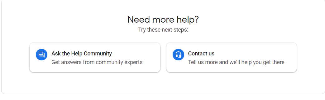 A screenshot of Google My Business' help options