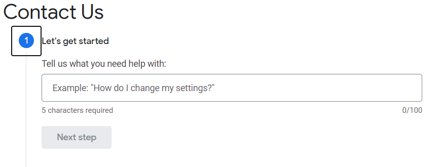 A screenshot of step one of Google My Business' help options