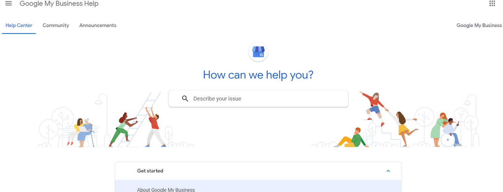 A screenshot of Google My Business' help home page