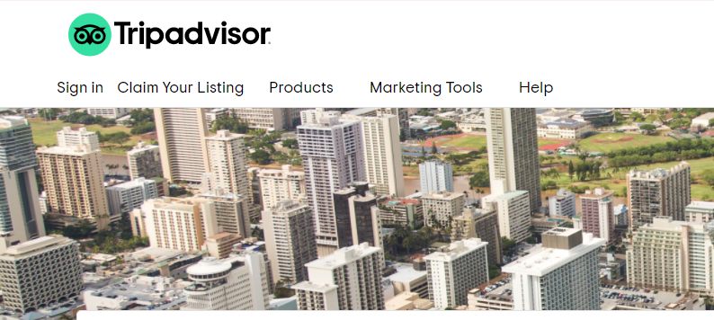 A screenshot of TripAdvisor's homepage for business users