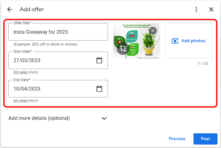 Special Offer on Google Business Profile