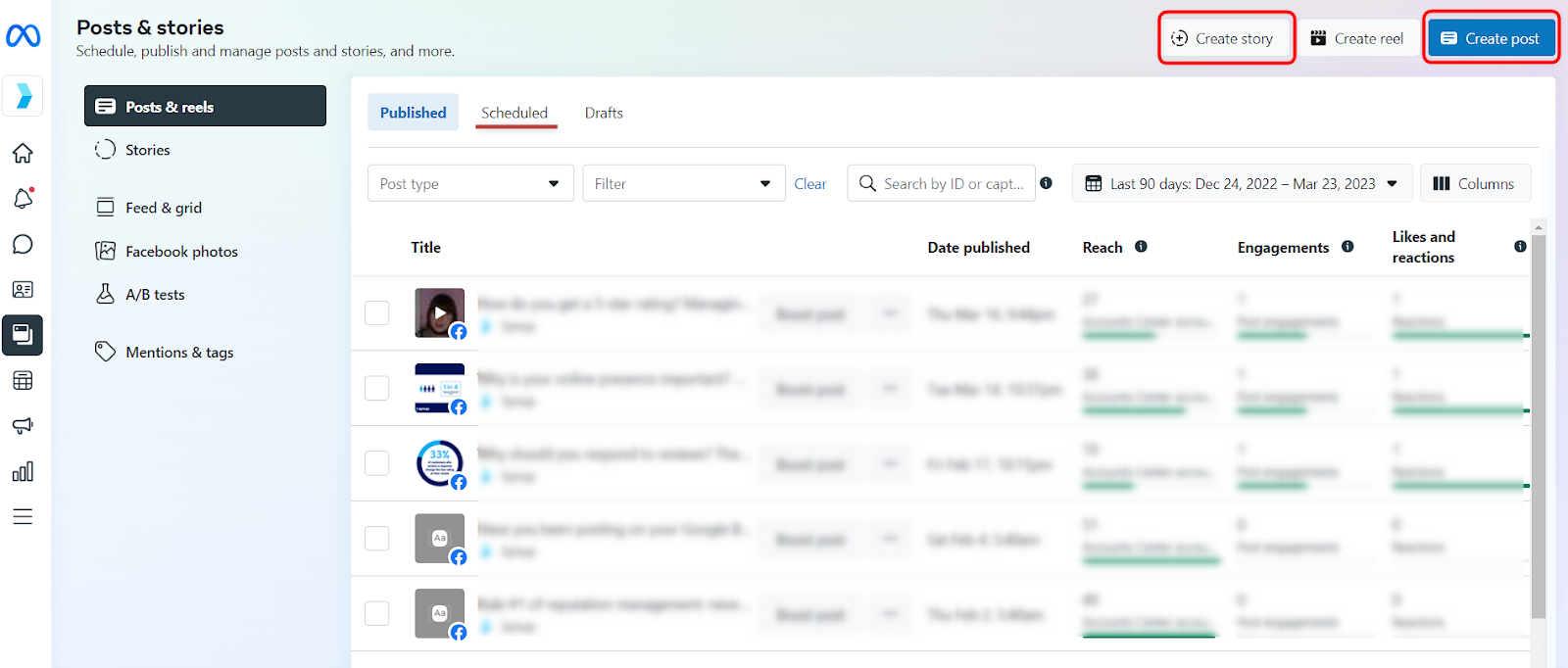 Meta Business Suite - Create Post