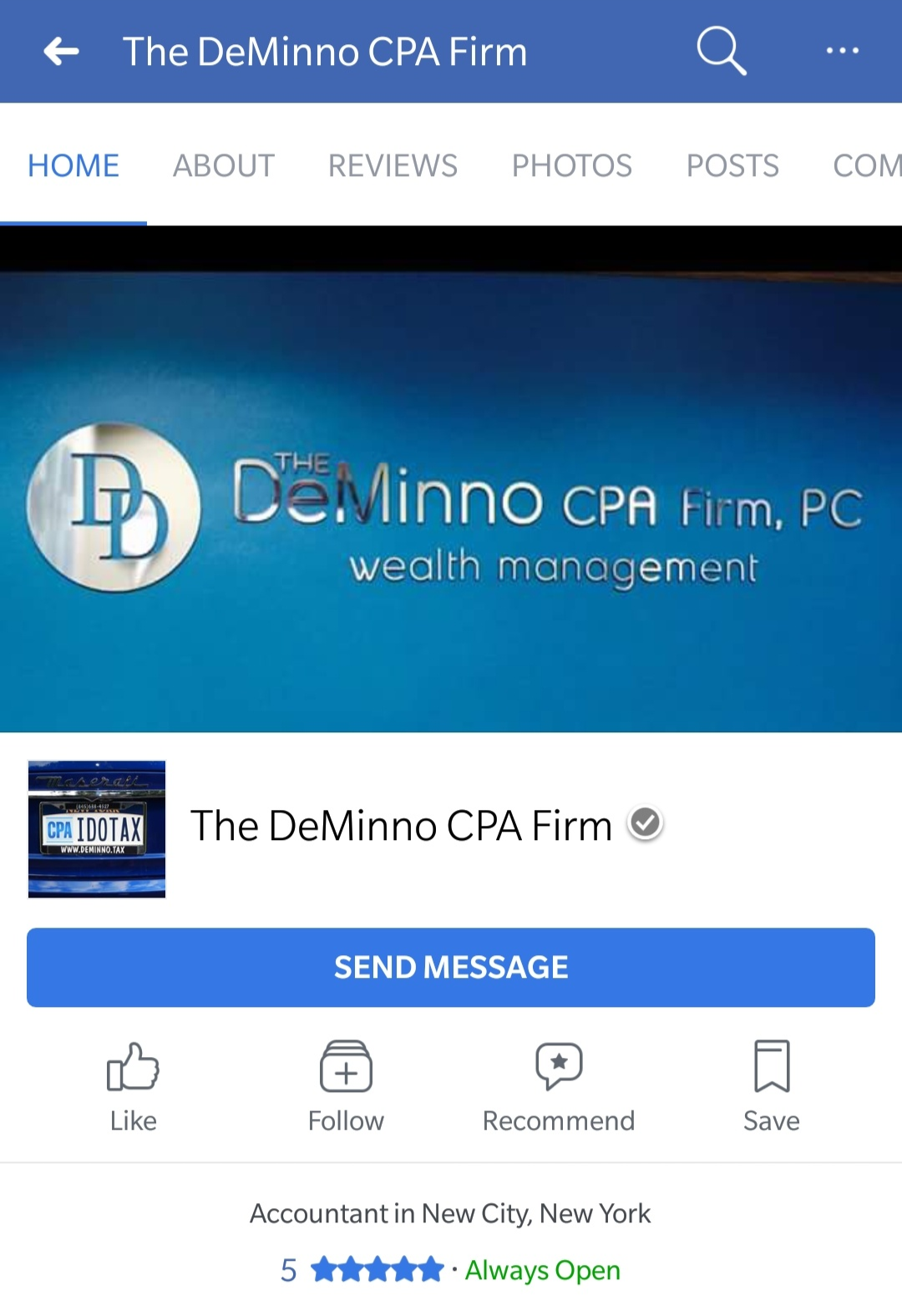 Facebook profile of DeMinno CPA Firm