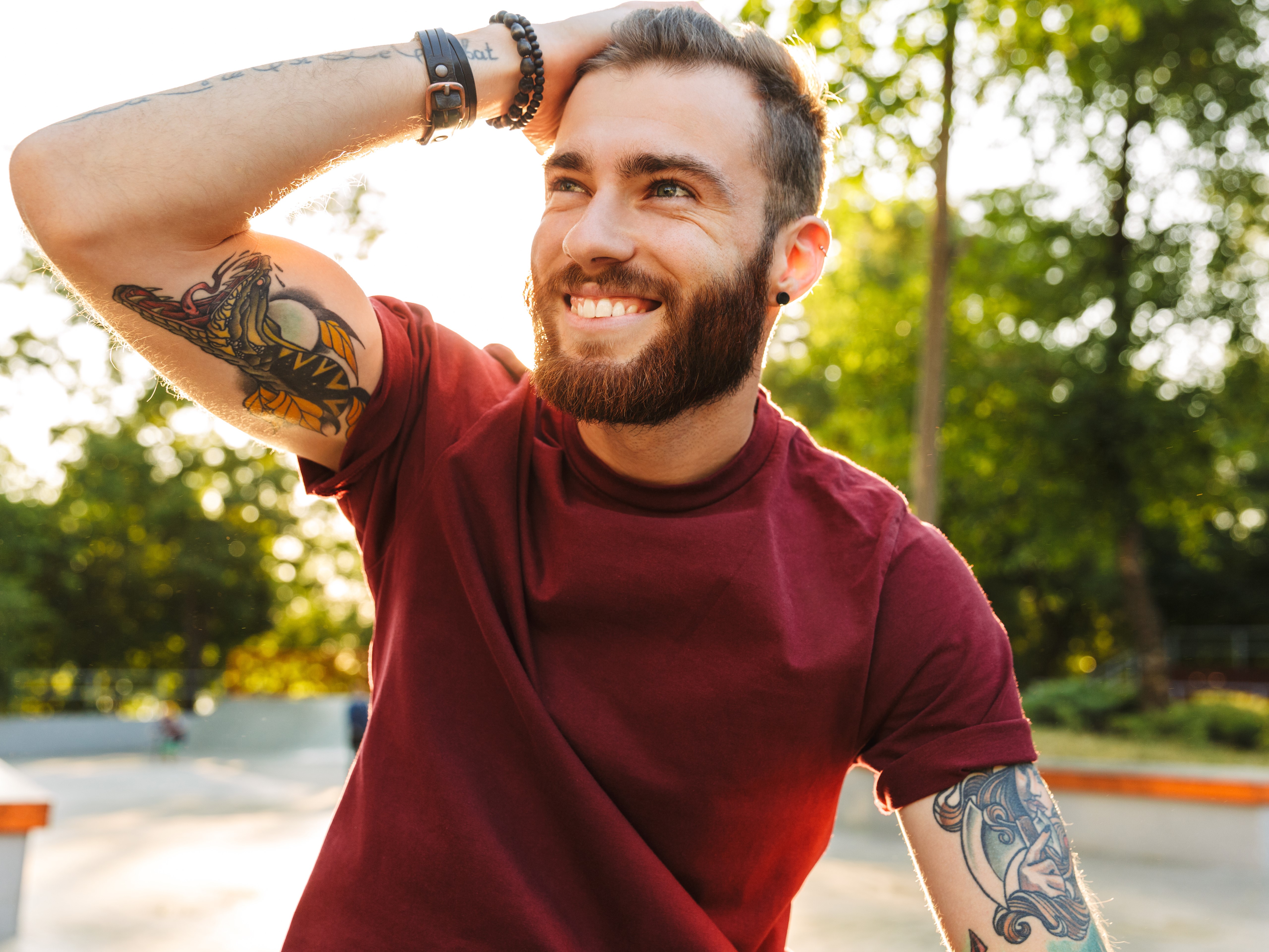 man touching hair