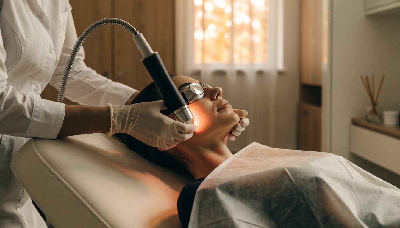 Patient wearing eye protection during a BBL HEROic photofacial treatment at a med spa