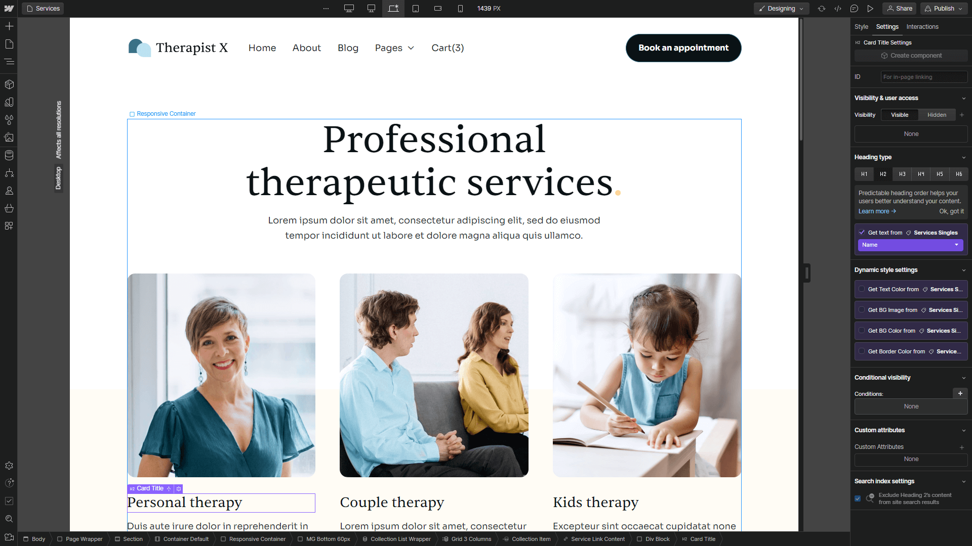 Ecommerce Content - Therapist X Webflow Template