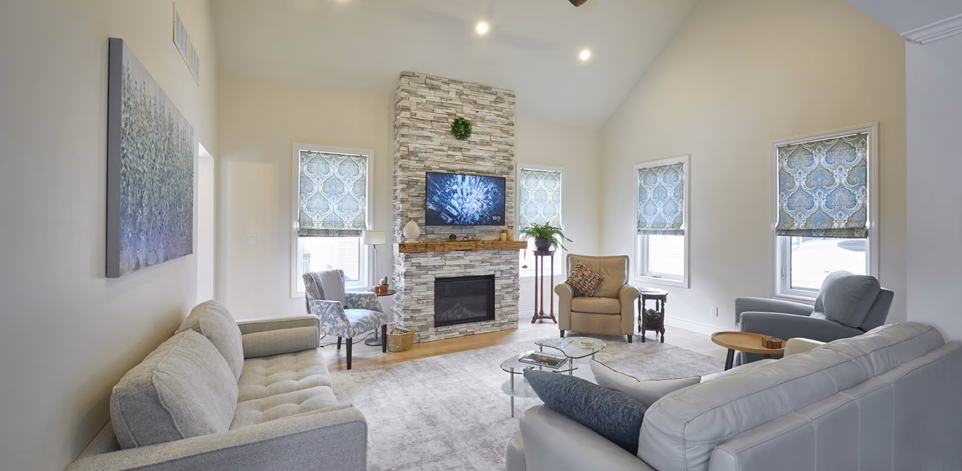 Bright living room created as part of a Pioneer Craftsmen home addition.