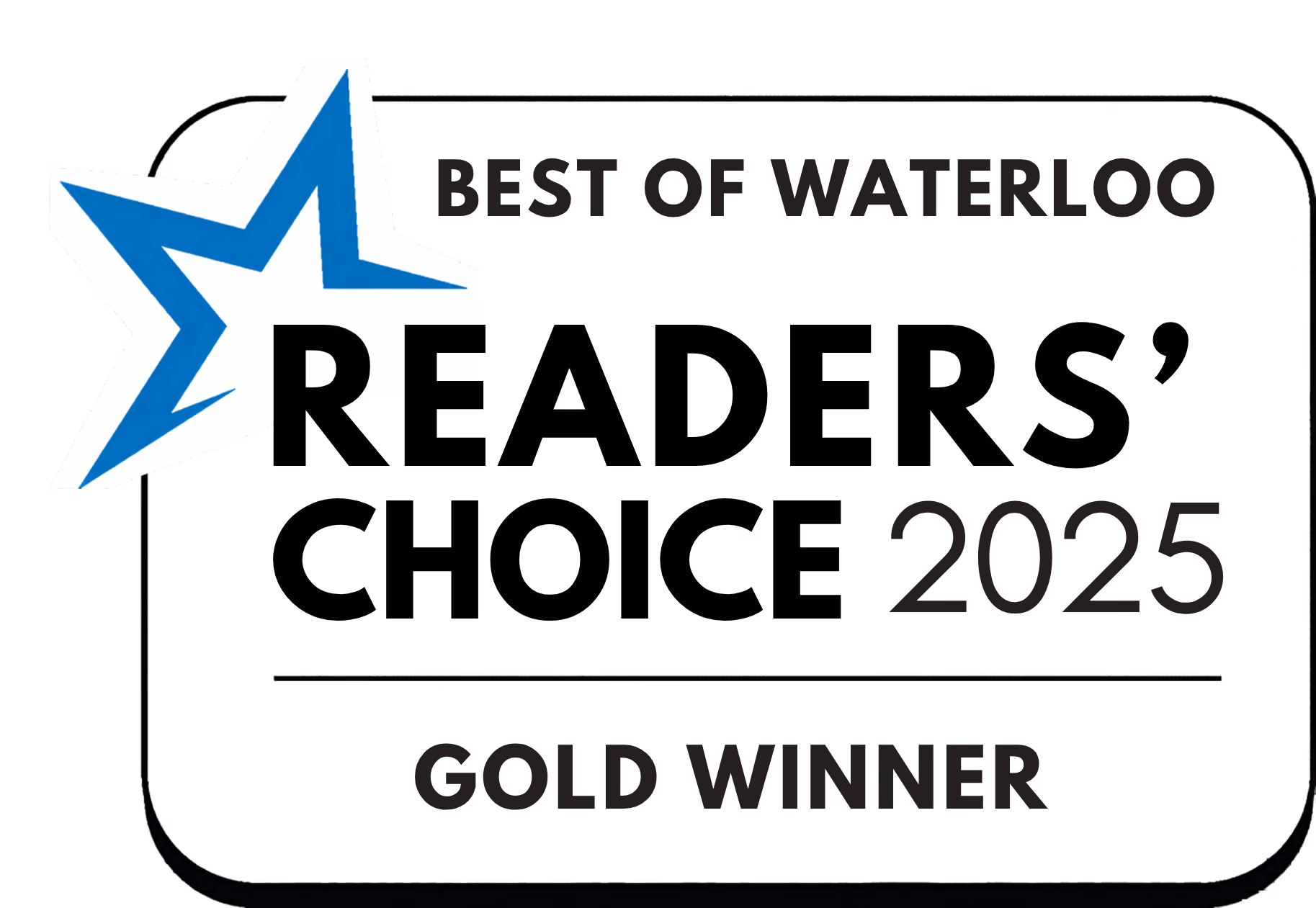 Best of Waterloo 2025 Gold Winner badge with a blue star graphic.