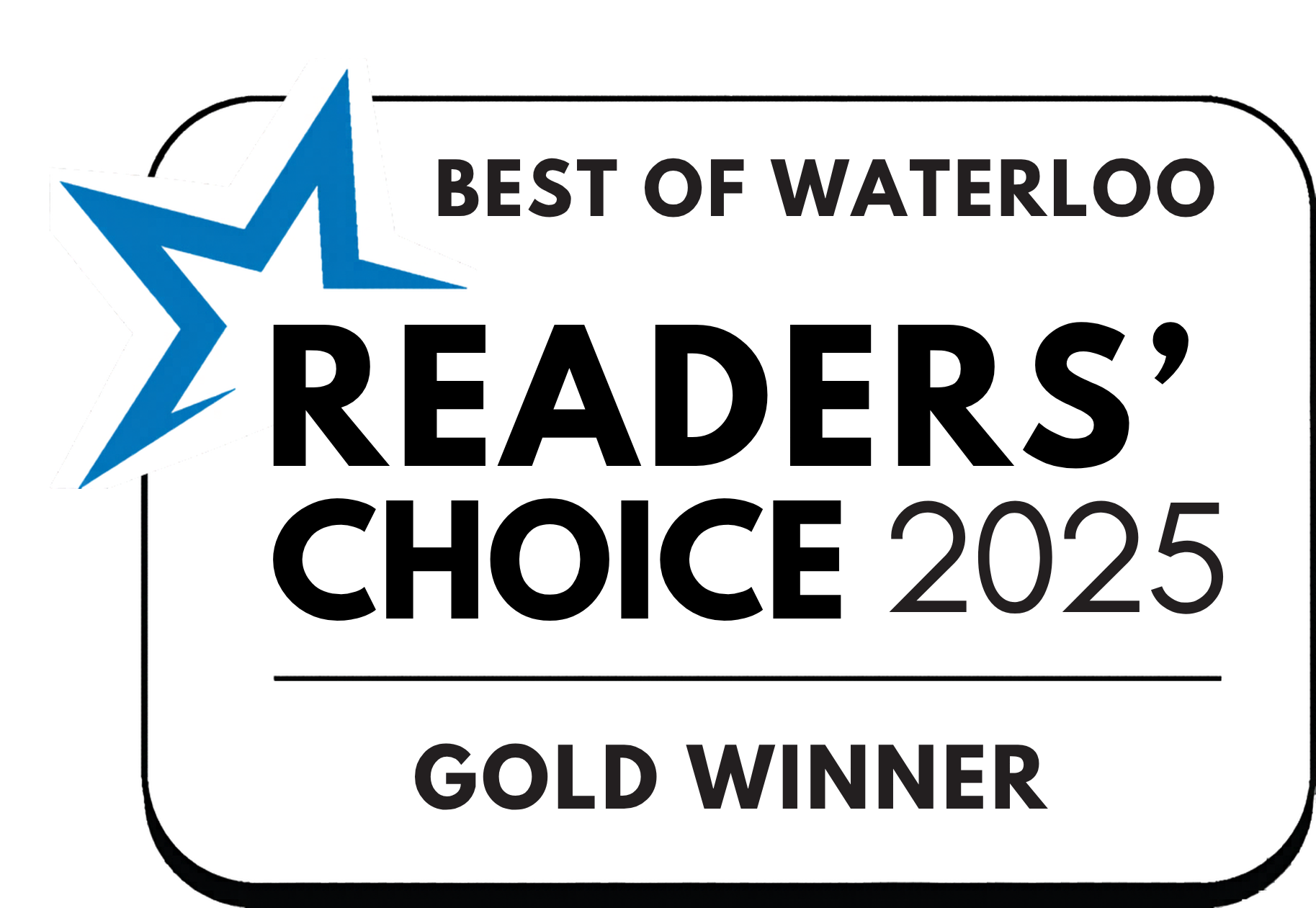 Best of Waterloo 2025 Gold Winner badge with a blue star graphic.