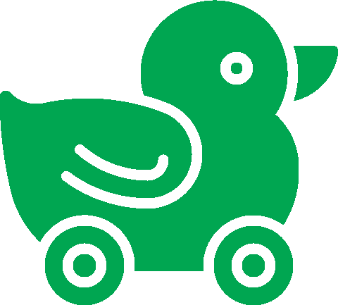 A cute duck with wheels representing children
