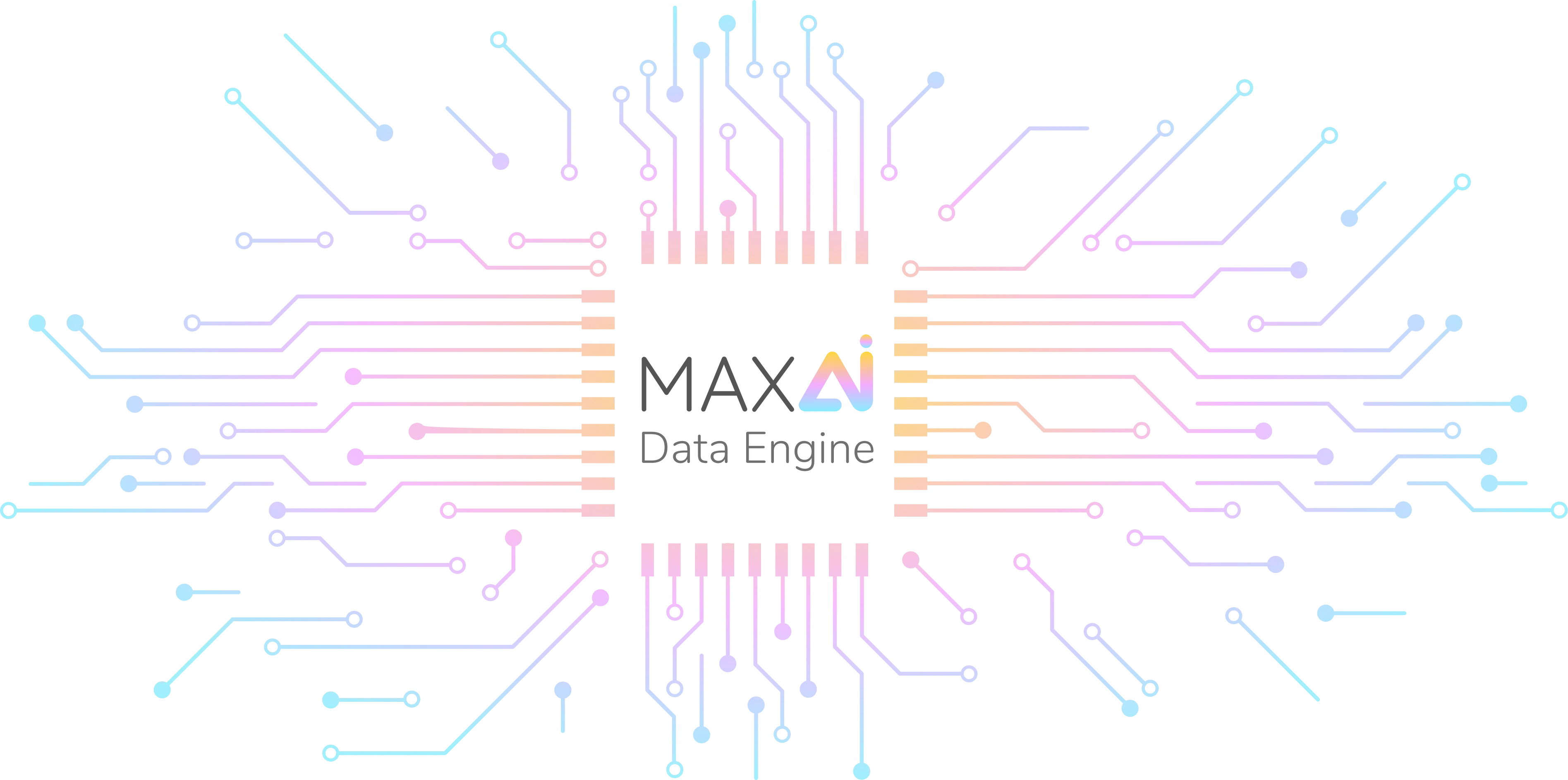 MAX AI Data Engine logo surrounded by pastel circuit lines, symbolizing advanced data processing and connectivity.