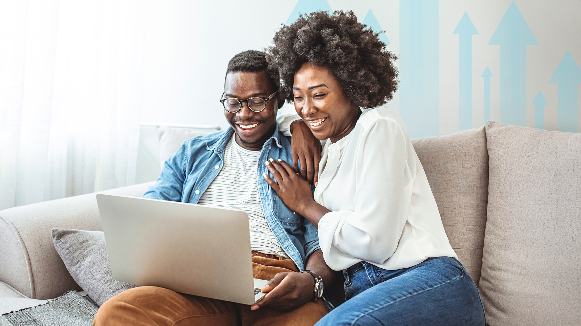 Man holding a giant key by a car, with a loan loading screen and a woman managing data on a laptop near a digital bank.