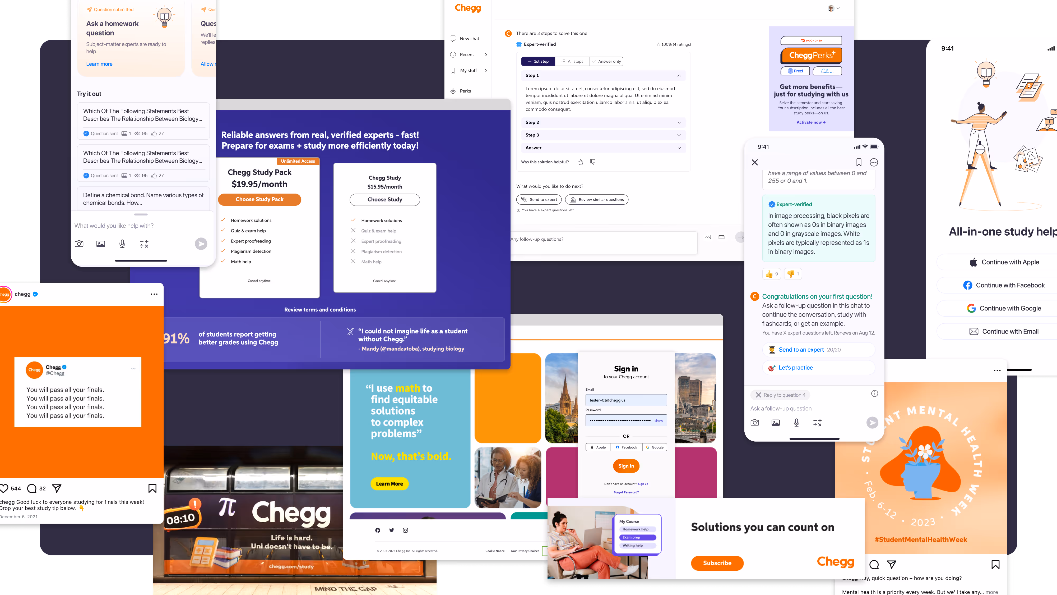 Chegg product interface – old, fragmented design with inconsistent UI