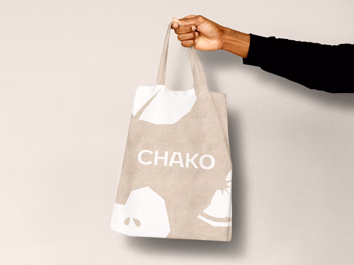 Chako branding applied to tote bag