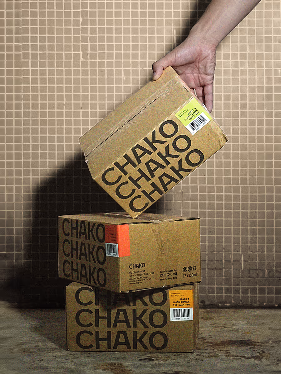Chako branding applied to delivery cardboard boxes