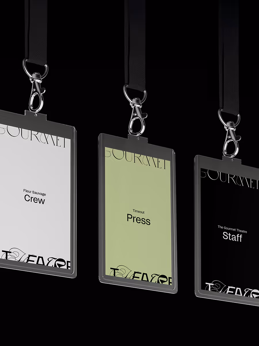 The Gourmet Theater brand identity – cinematic, dramatic, and flexible design system