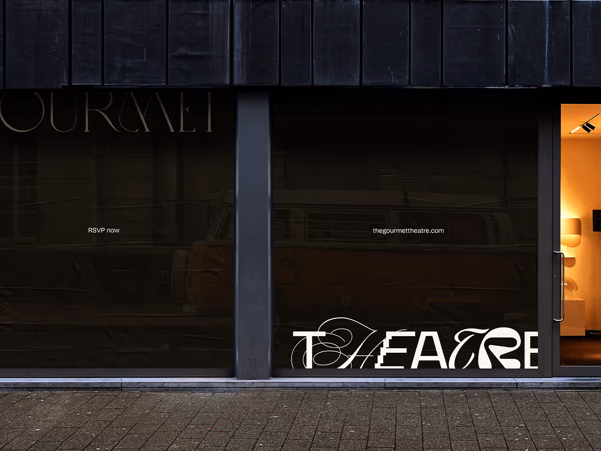 The Gourmet Theater brand identity – cinematic, dramatic, and flexible design system