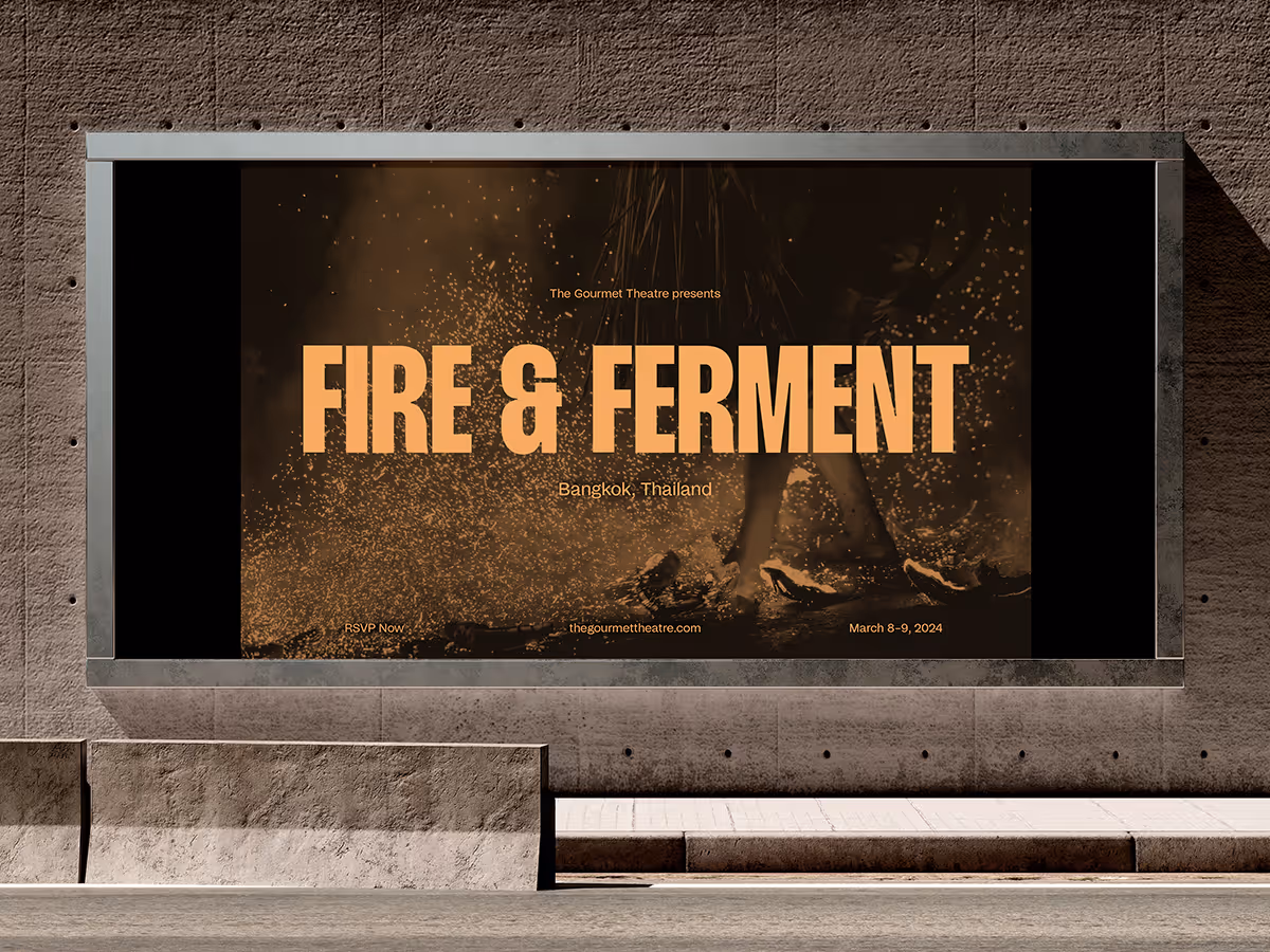 The Gourmet Theater brand identity – cinematic, dramatic, and flexible design system