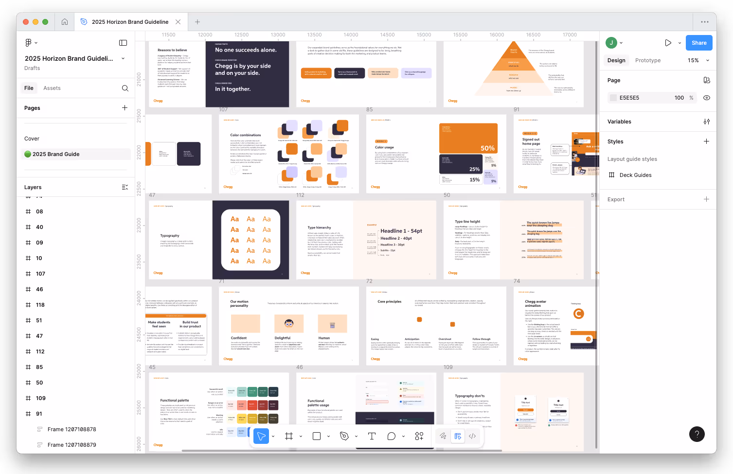 Chegg design system – work-in-progress design process screens in Figma