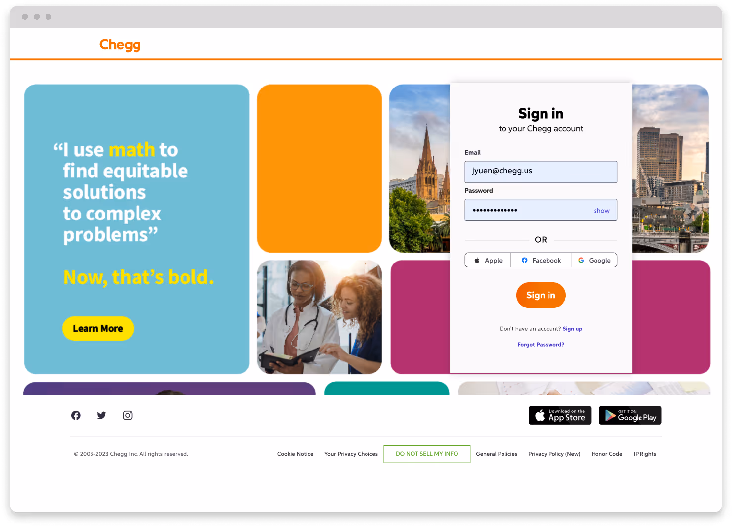 Chegg product interface – old, fragmented design with inconsistent UI