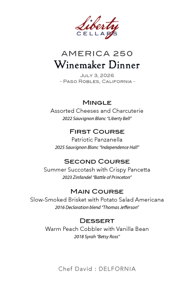 Menu of five courses with wine pairings and veggie option