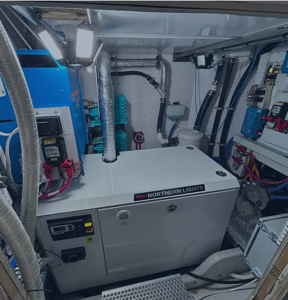 Modern marine generator setup with Northern Lights generator and electrical components