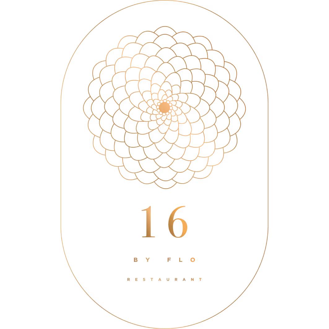 16 by Flo logo — fine dining restaurant in Xinyi, Taipei, led by Michelin Star Chef Florence Dalia, client of MDM Media.