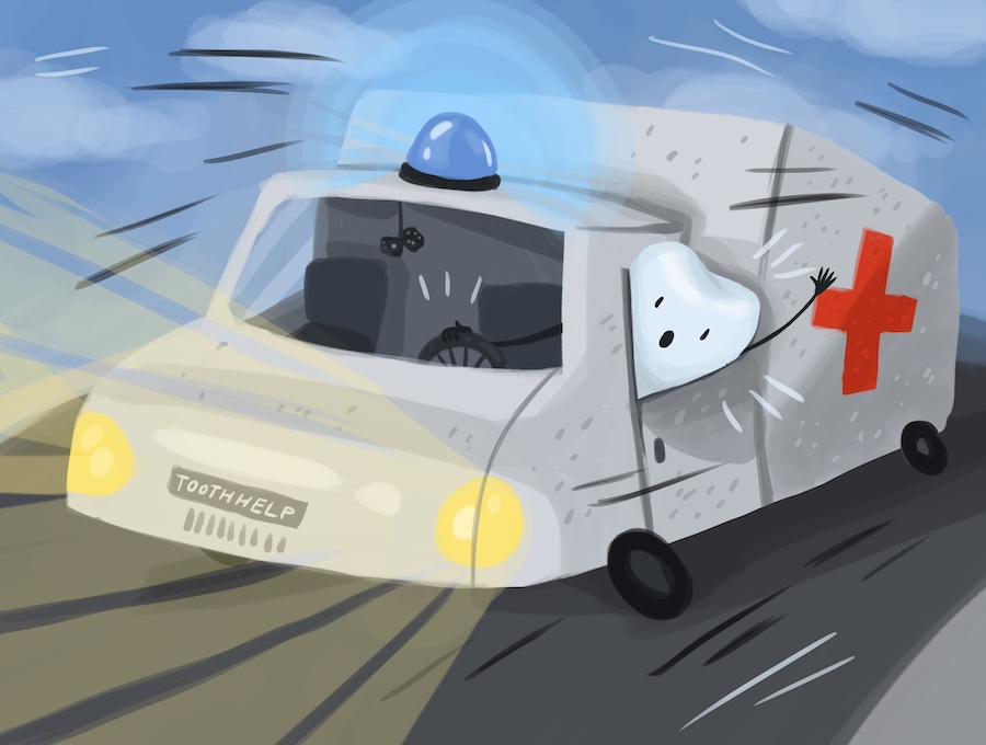 image of ambulance with a tooth for a dental emergency
