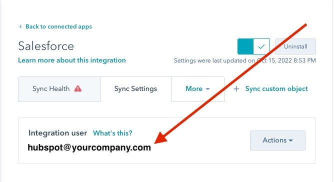 Create a unique HubSpot integration user screenshot - Salesforce