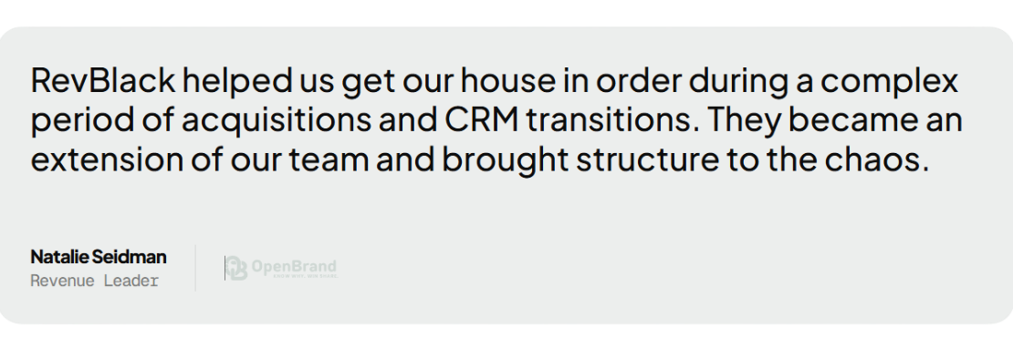 RevBlack Openbrand case study quotes - CRM integration HubSpot and Salesforce