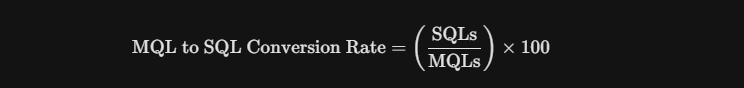 MQL to SQL conversion rate formula