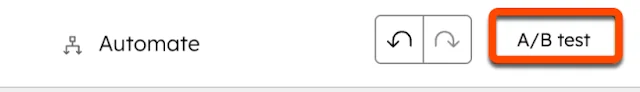 A/B test button in the HubSpot email editor toolbar