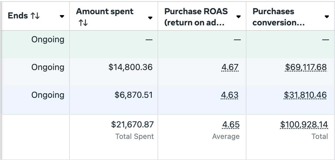 Facebook ad account of one of the businesses that we scaled at Ebiem Marketing.