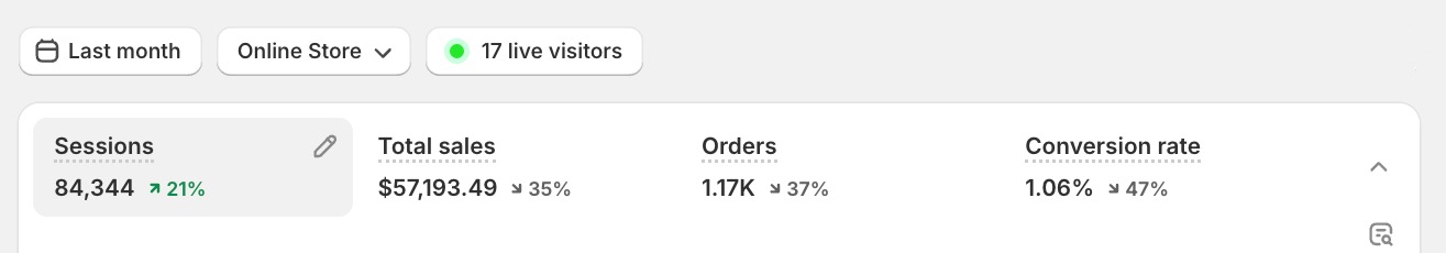 Shopify dashboard of one of the businesses that we scaled at Ebiem Marketing.