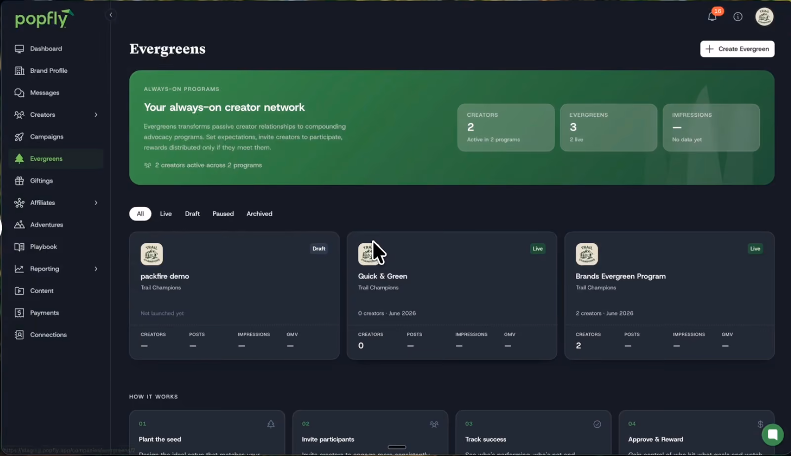 Nice clean invoicing system for brands and creators on Popfly labs.