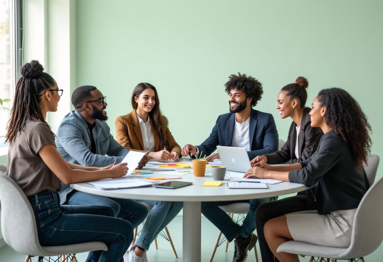 image of diverse team brainstorming (for an ai saas company)