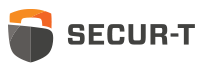 Logo de Secur-T, bouclier stylisé orange et gris avec texte