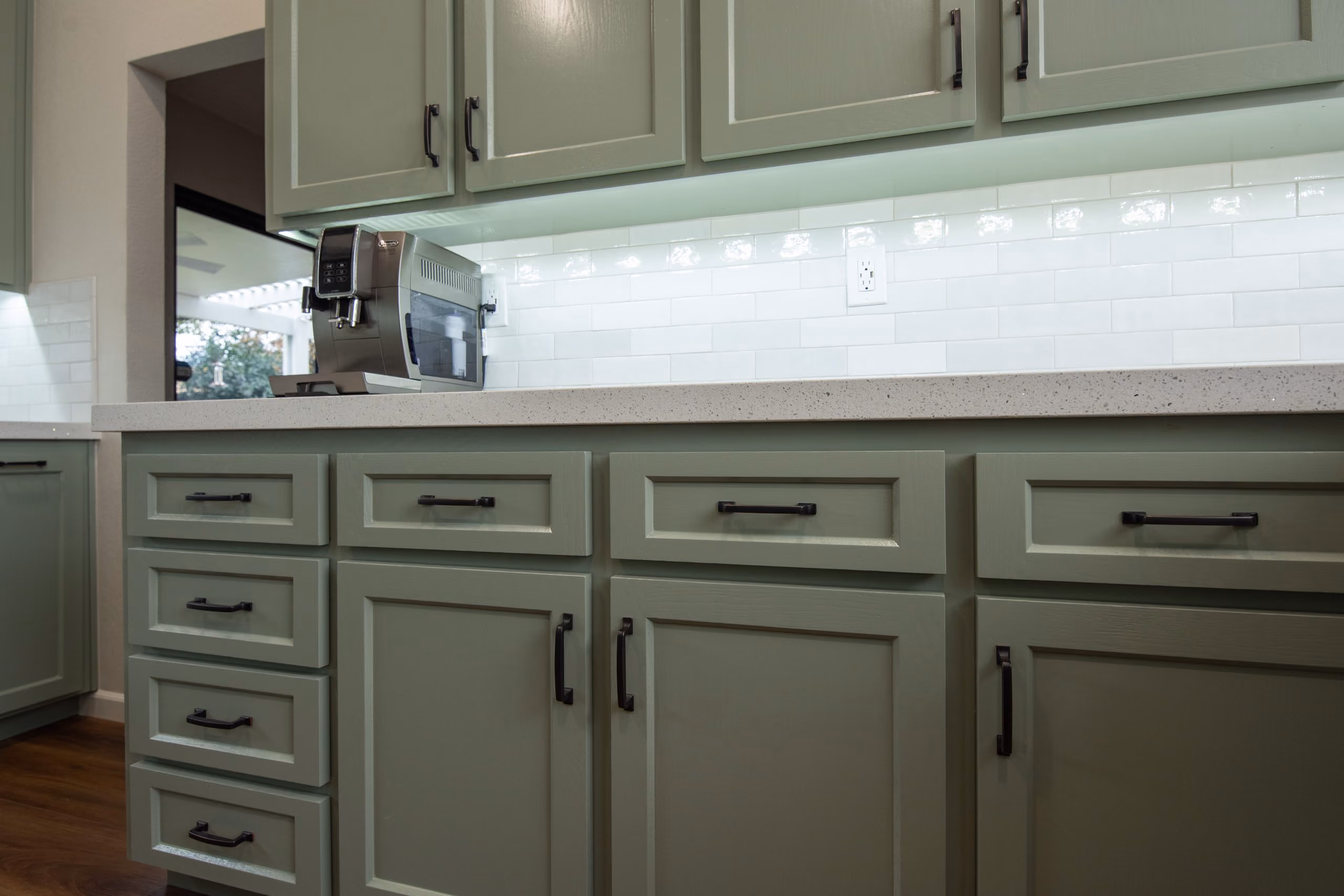 Kitchen remodel in Tracy by kitchen & bath CRATE – cabinets, hardware, countertops, backsplash, tile, lighting