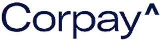 A blue company logo on a black background.
