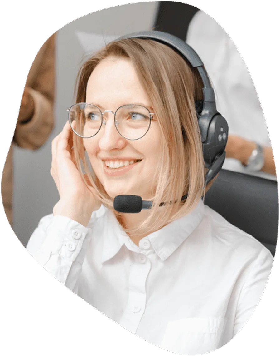 A woman wearing a headset and a headset.
