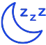 A black background with a blue moon and the word sleep on it.