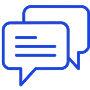 A blue speech bubble on a black background.