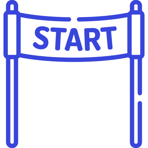 A blue start sign with the word start on it.