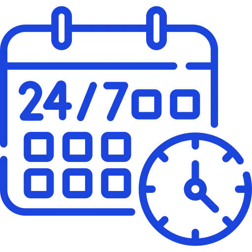 A blue icon of a clock with a date.