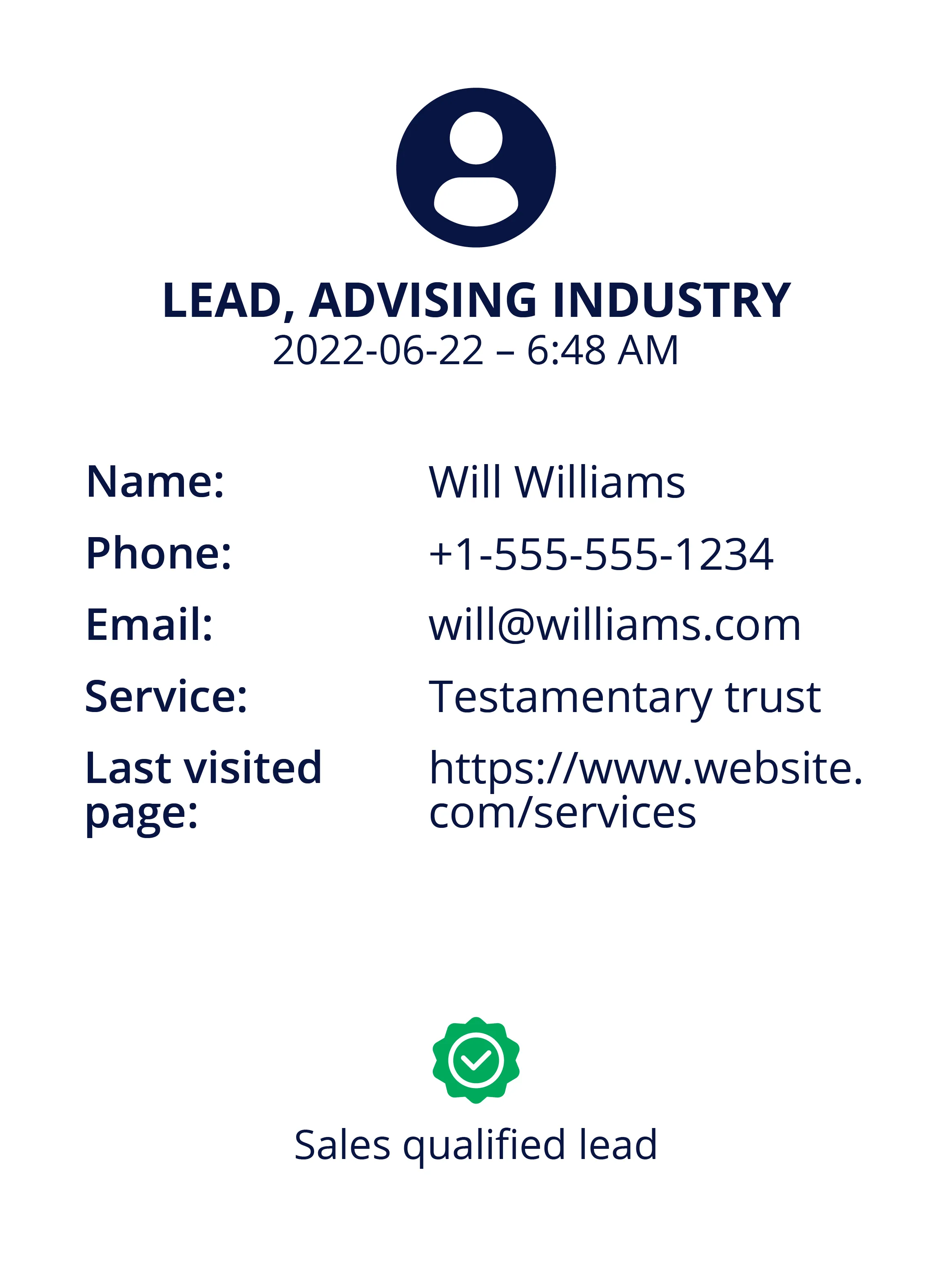 A business card for a leading company.