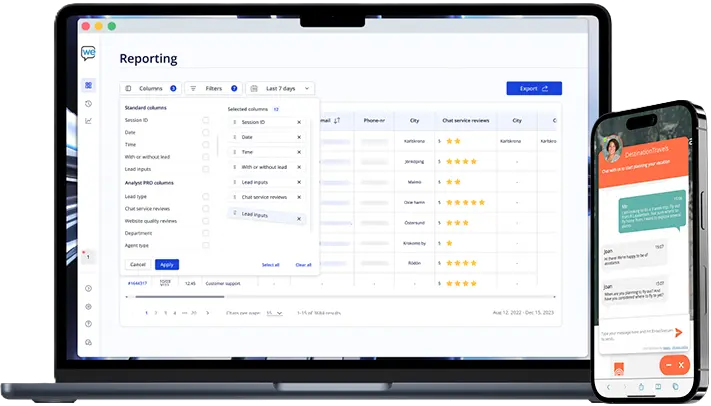 A laptop, phone, and tablet displaying reporting.