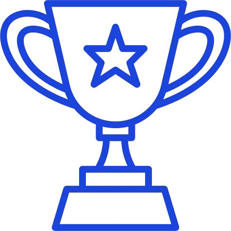 A blue trophy cup with a star on it.
