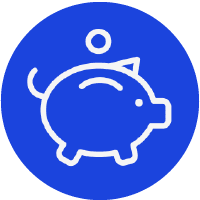 A blue circle with a white outline of a pig.