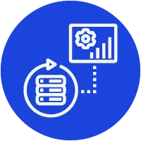A blue circle with a white icon of a server.